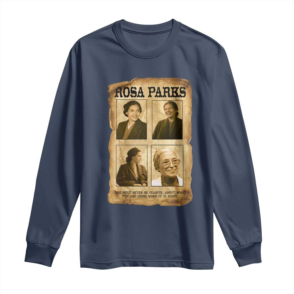 Vintage Rosa Parks Long Sleeve Shirt Courage And Justice Quote TS12 Navy Print Your Wear