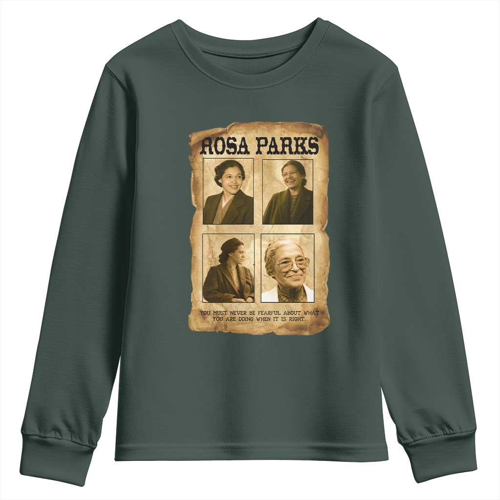Vintage Rosa Parks Youth Sweatshirt Courage And Justice Quote TS12 Dark Forest Green Print Your Wear