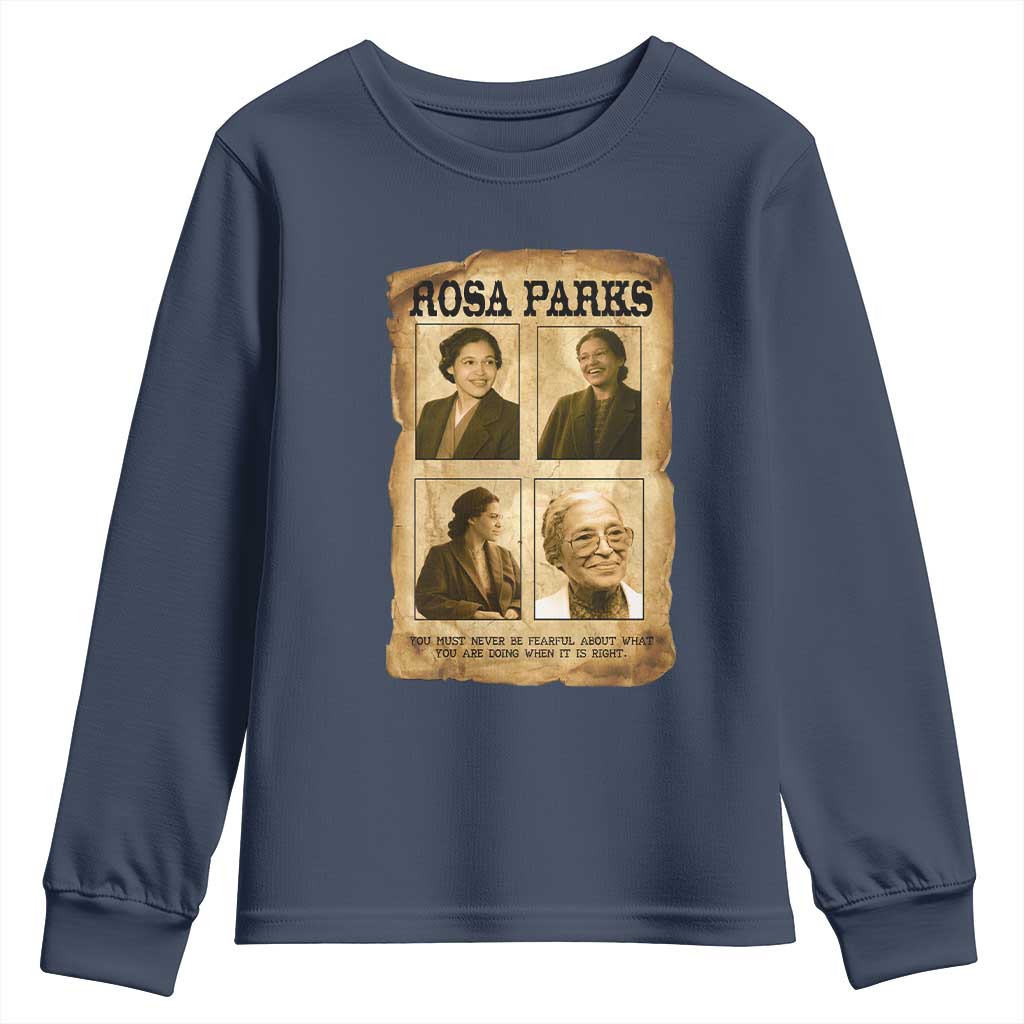 Vintage Rosa Parks Youth Sweatshirt Courage And Justice Quote TS12 Navy Print Your Wear