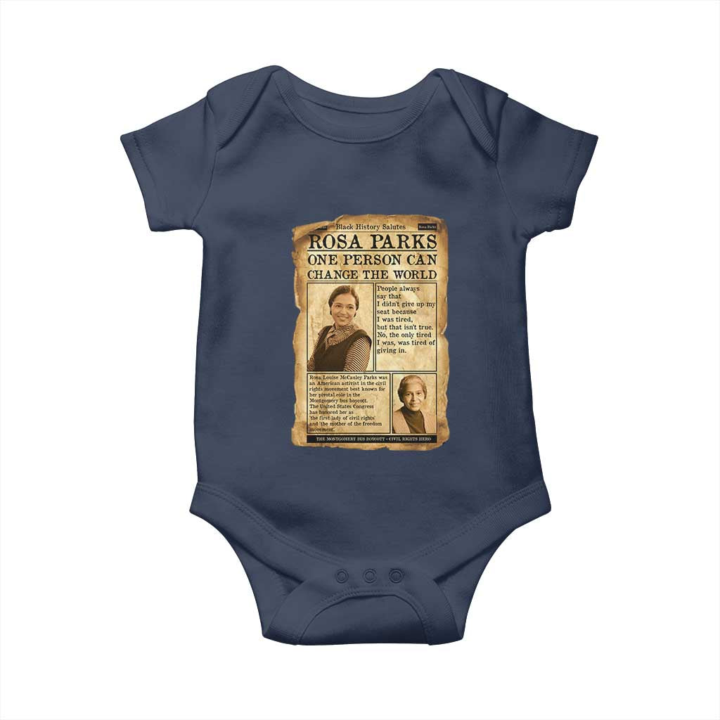 Vintage Newspaper Rosa Parks Baby Onesie One Person Can Change The World Quote TS12 Navy Print Your Wear