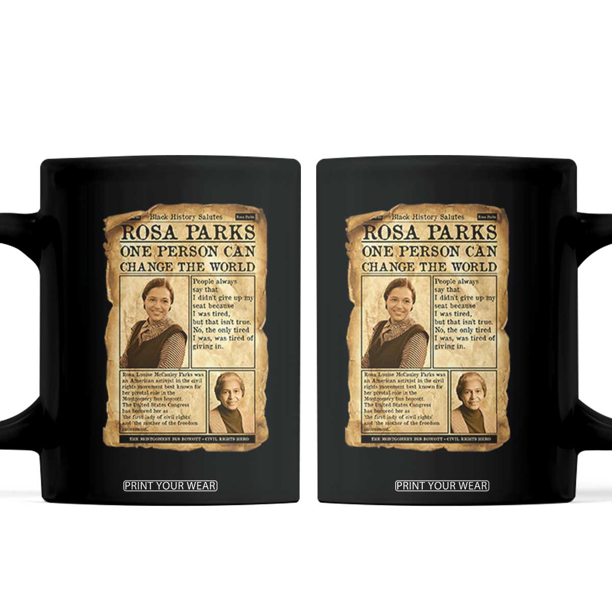 Vintage Newspaper Rosa Parks Coffee Mug One Person Can Change The World Quote TS12 Black Print Your Wear