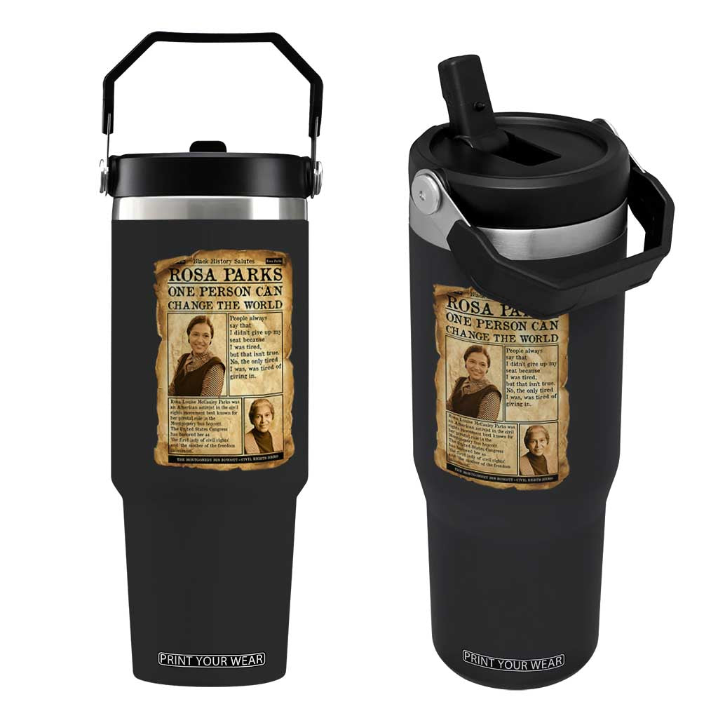 Vintage Newspaper Rosa Parks Flip Straw Tumbler One Person Can Change The World Quote TS12 One Size: 30 oz Black Print Your Wear
