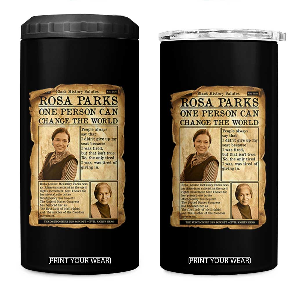 Vintage Newspaper Rosa Parks 4 in 1 Can Cooler Tumbler One Person Can Change The World Quote TS12 One Size: 16 oz Black Print Your Wear