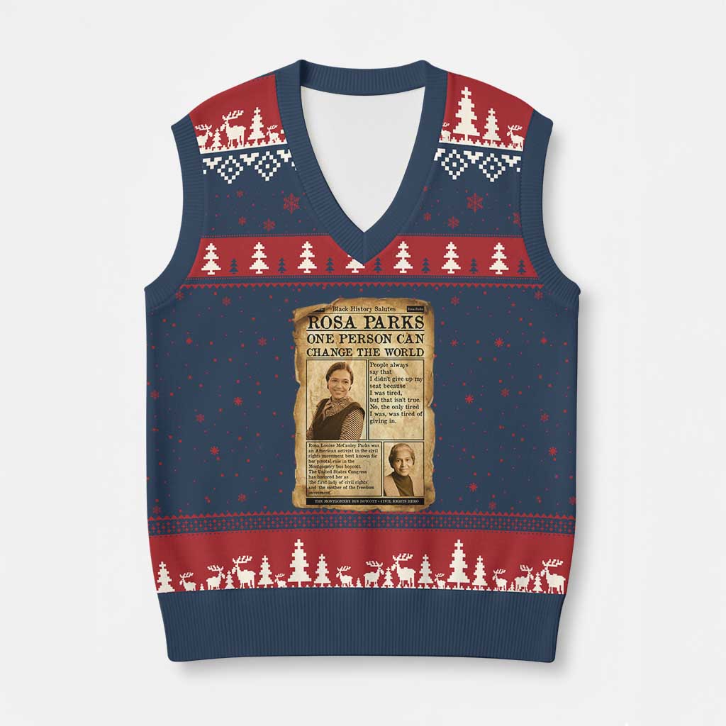 Vintage Newspaper Rosa Parks V-Neck Knit Sweater Vest One Person Can Change The World Quote TS12 Navy Red Print Your Wear