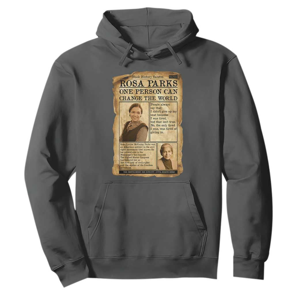 Vintage Newspaper Rosa Parks Hoodie One Person Can Change The World Quote TS12 Dark Heather Print Your Wear