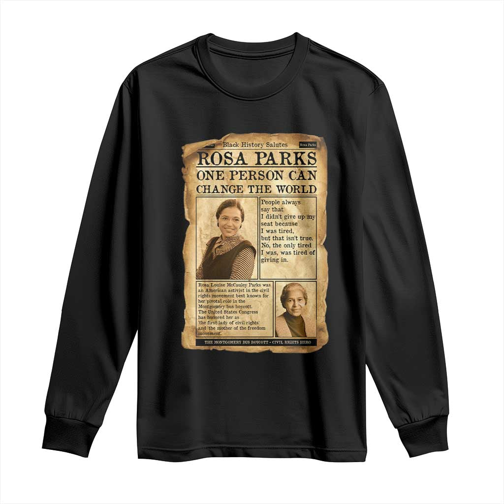Vintage Newspaper Rosa Parks Long Sleeve Shirt One Person Can Change The World Quote TS12 Black Print Your Wear