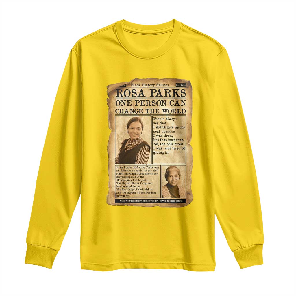 Vintage Newspaper Rosa Parks Long Sleeve Shirt One Person Can Change The World Quote TS12 Daisy Print Your Wear