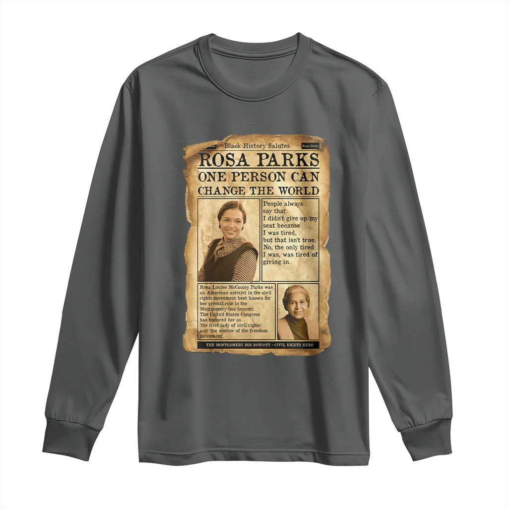 Vintage Newspaper Rosa Parks Long Sleeve Shirt One Person Can Change The World Quote TS12 Dark Heather Print Your Wear