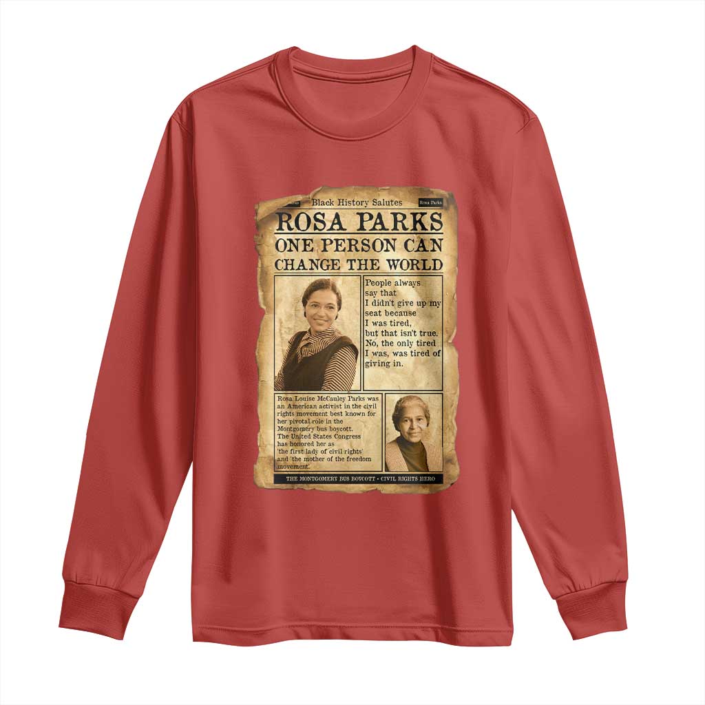 Vintage Newspaper Rosa Parks Long Sleeve Shirt One Person Can Change The World Quote TS12 Red Print Your Wear
