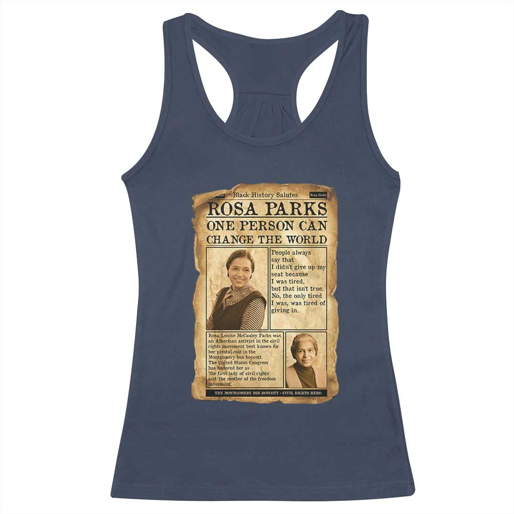 Vintage Newspaper Rosa Parks Racerback Tank Top One Person Can Change The World Quote TS12 Navy Print Your Wear