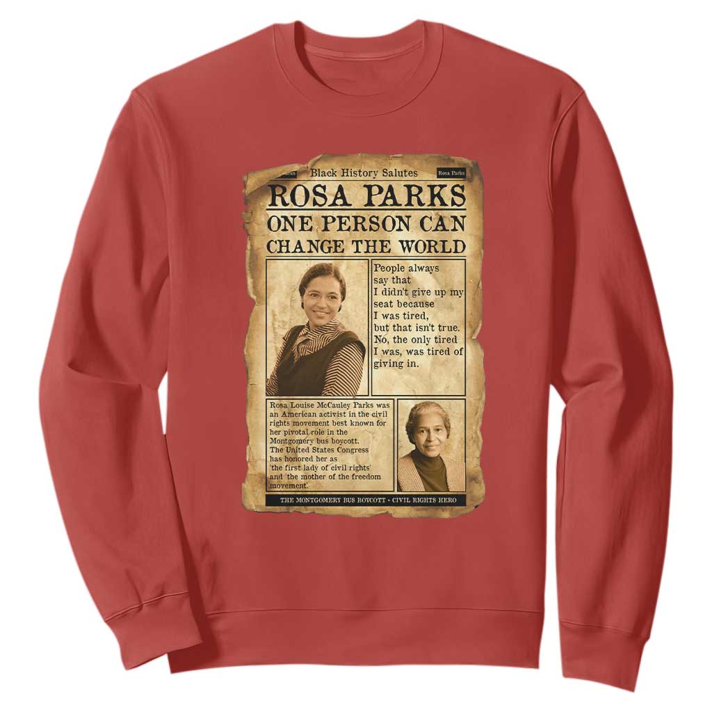 Vintage Newspaper Rosa Parks Sweatshirt One Person Can Change The World Quote TS12 Red Print Your Wear