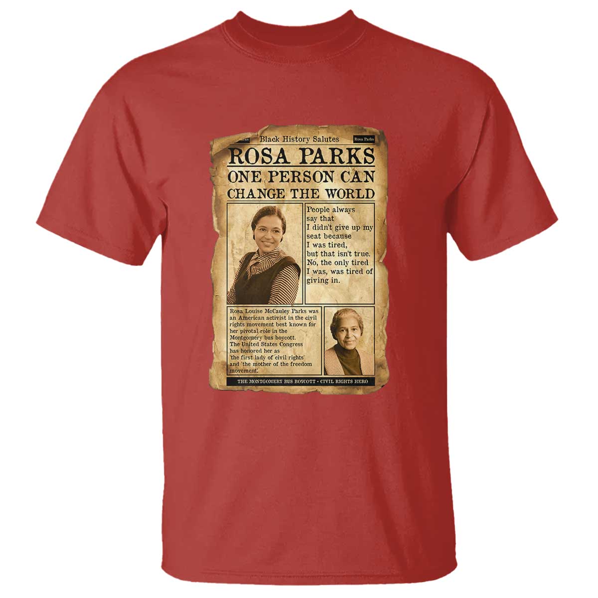 Vintage Newspaper Rosa Parks T Shirt One Person Can Change The World Quote TS12 Red Print Your Wear