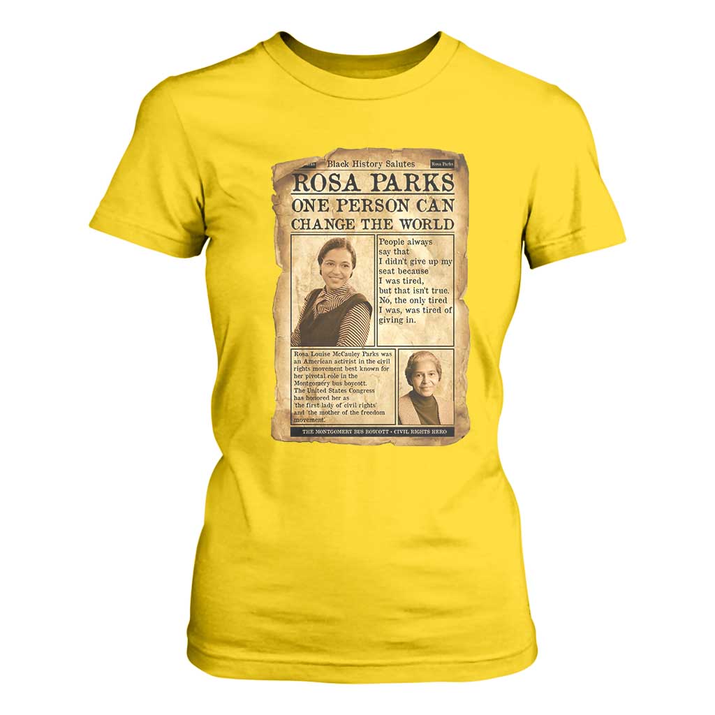 Vintage Newspaper Rosa Parks T Shirt For Women One Person Can Change The World Quote TS12 Daisy Print Your Wear