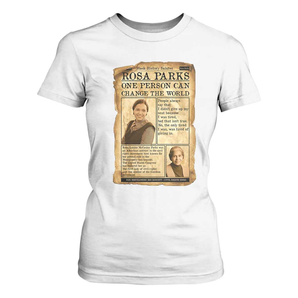 Vintage Newspaper Rosa Parks T Shirt For Women One Person Can Change The World Quote TS12 White Print Your Wear