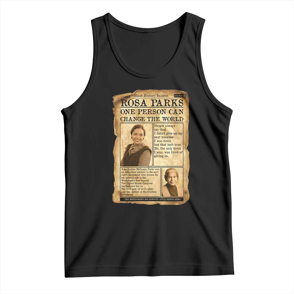 Vintage Newspaper Rosa Parks Tank Top One Person Can Change The World Quote TS12 Black Print Your Wear