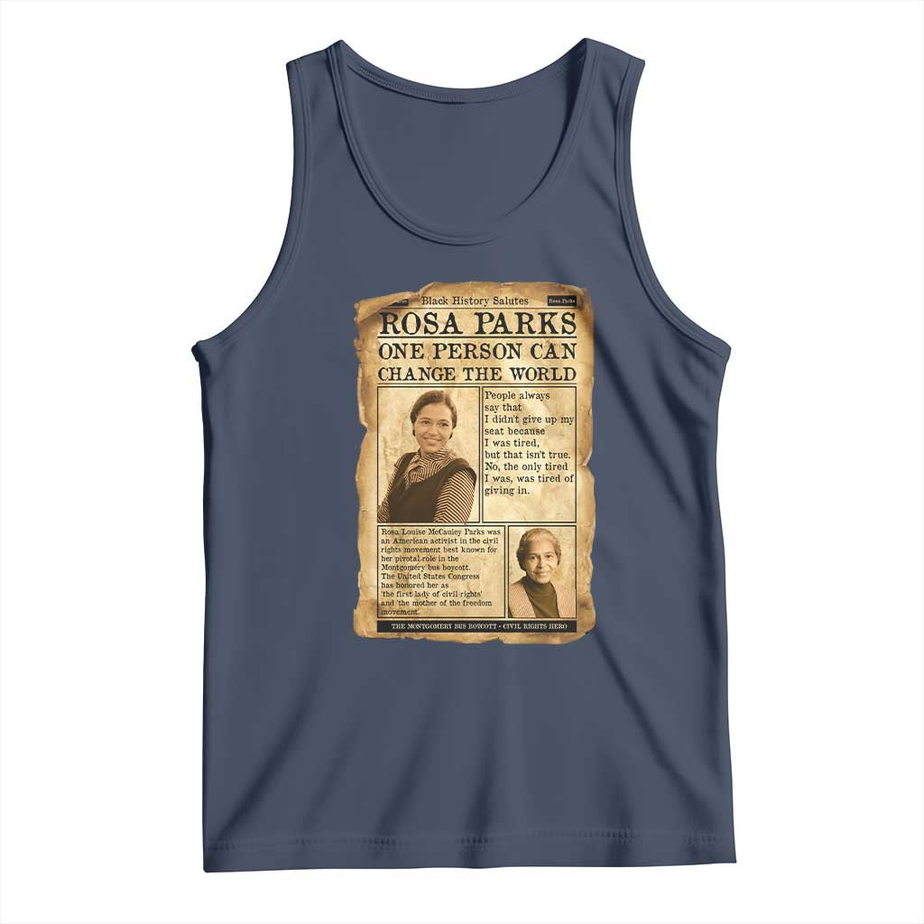 Vintage Newspaper Rosa Parks Tank Top One Person Can Change The World Quote TS12 Navy Print Your Wear