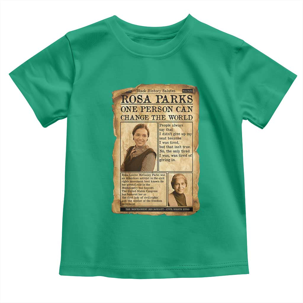 Vintage Newspaper Rosa Parks Toddler T Shirt One Person Can Change The World Quote TS12 Irish Green Print Your Wear