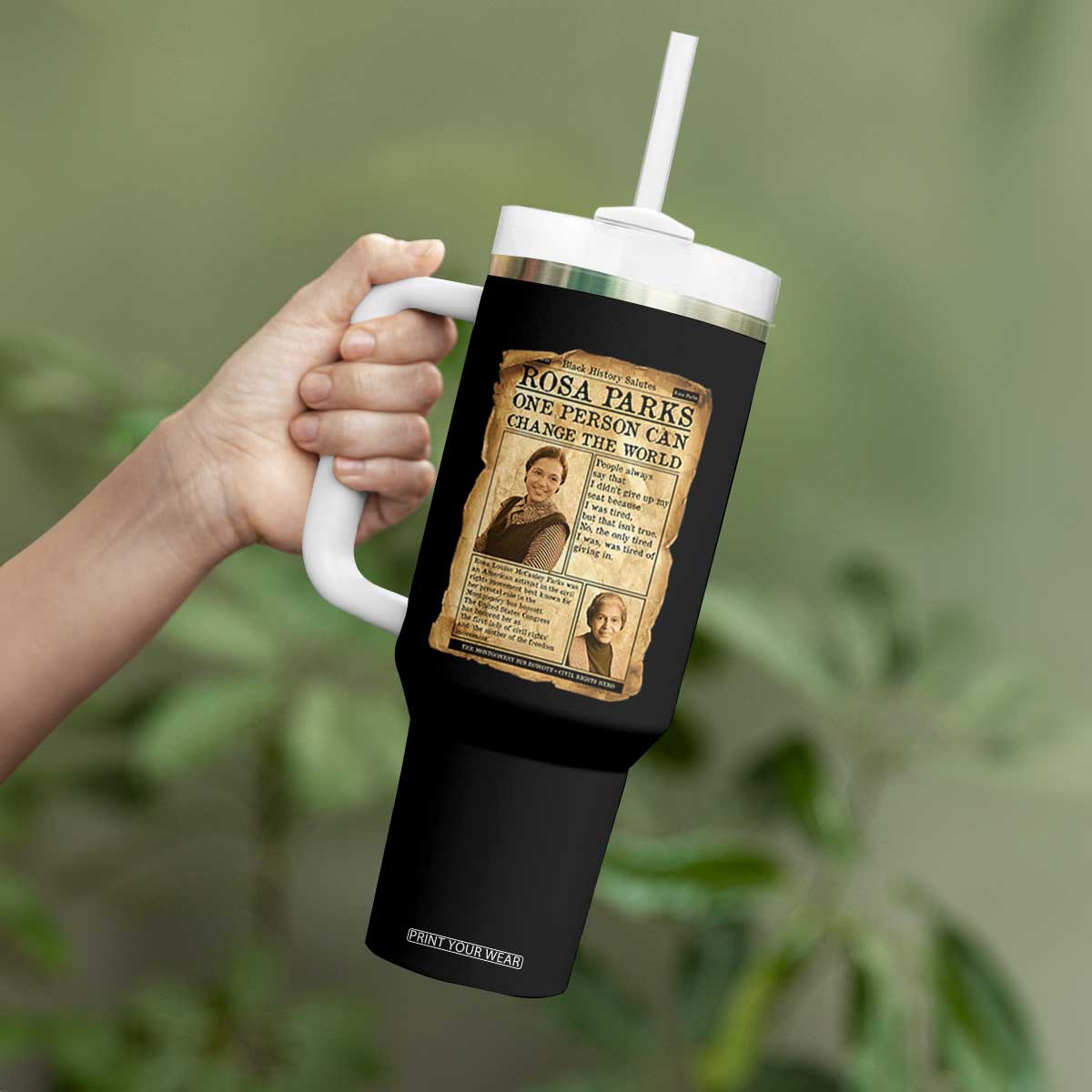 Vintage Newspaper Rosa Parks Tumbler With Handle One Person Can Change The World Quote TS12 Print Your Wear