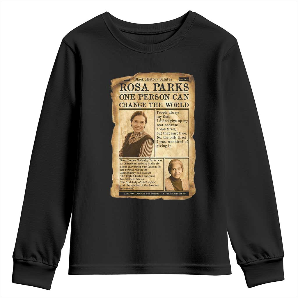Vintage Newspaper Rosa Parks Youth Sweatshirt One Person Can Change The World Quote TS12 Black Print Your Wear
