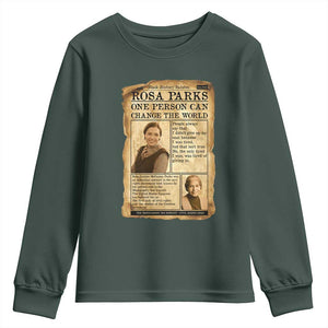 Vintage Newspaper Rosa Parks Youth Sweatshirt One Person Can Change The World Quote TS12 Dark Forest Green Print Your Wear