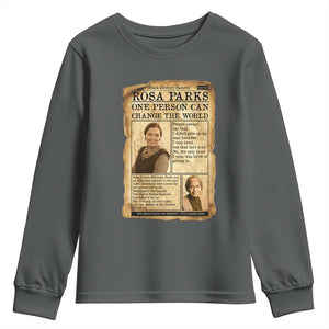 Vintage Newspaper Rosa Parks Youth Sweatshirt One Person Can Change The World Quote TS12 Dark Heather Print Your Wear