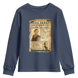 Vintage Newspaper Rosa Parks Youth Sweatshirt One Person Can Change The World Quote TS12 Navy Print Your Wear