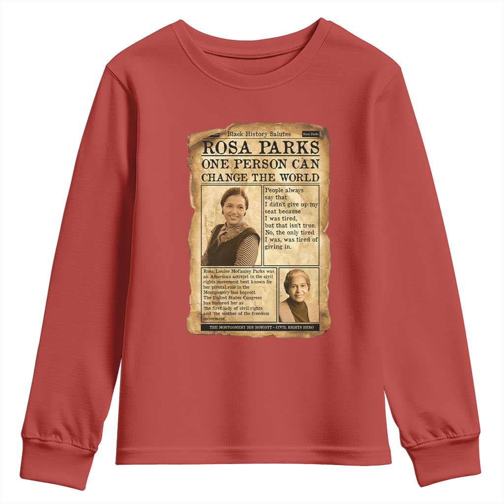 Vintage Newspaper Rosa Parks Youth Sweatshirt One Person Can Change The World Quote TS12 Red Print Your Wear
