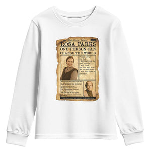 Vintage Newspaper Rosa Parks Youth Sweatshirt One Person Can Change The World Quote TS12 White Print Your Wear