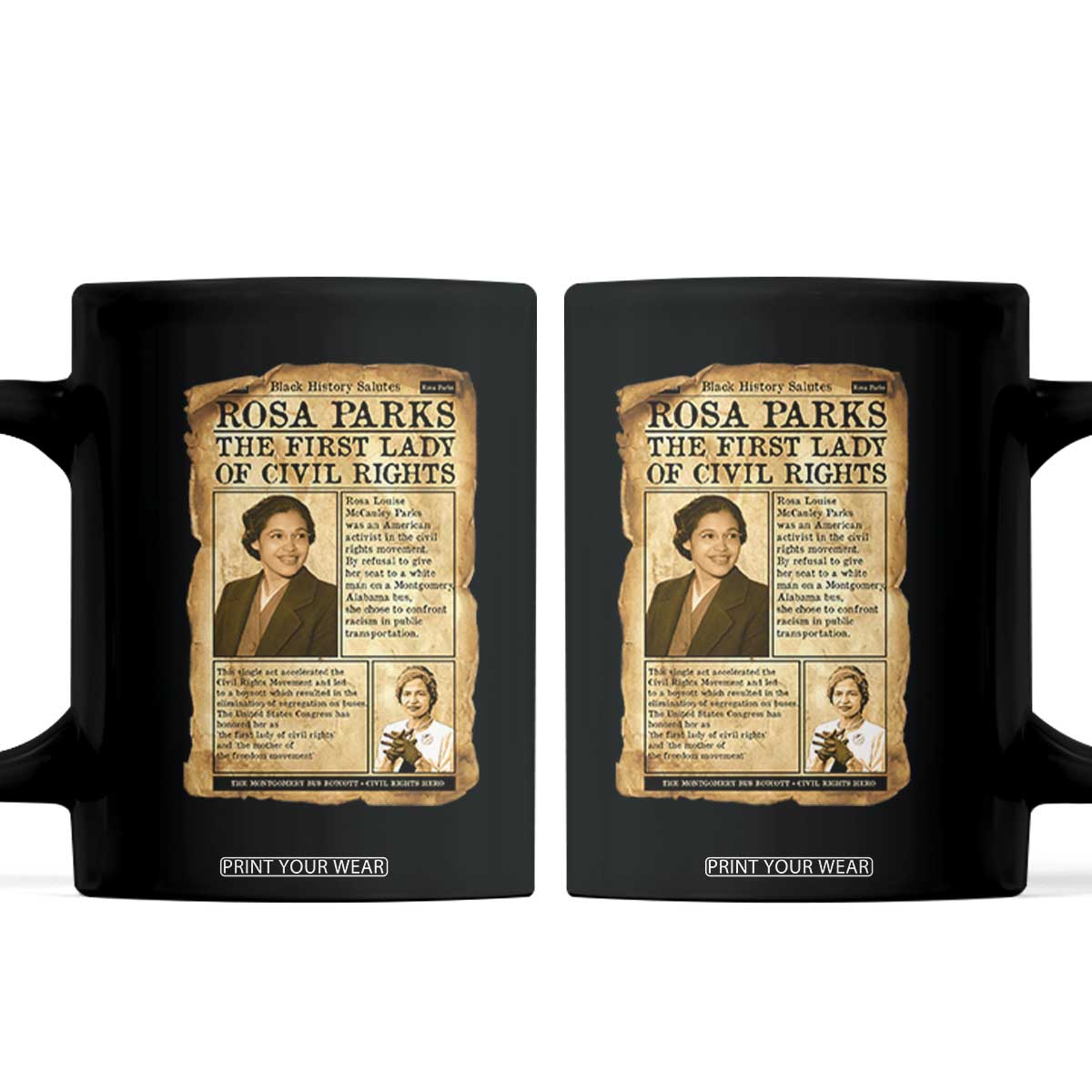 Vintage Newspaper Rosa Parks Coffee Mug Civil Rights Hero TS12 Black Print Your Wear