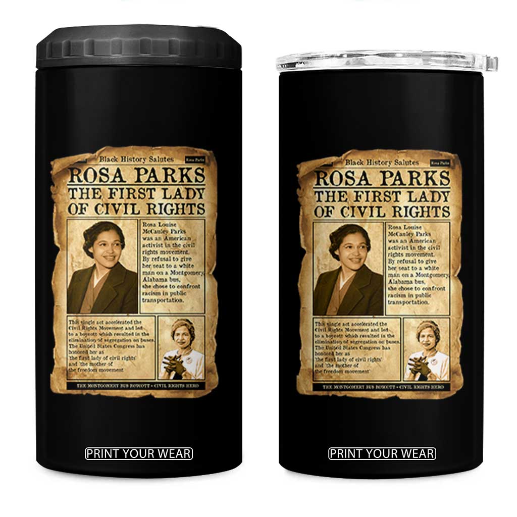 Vintage Newspaper Rosa Parks 4 in 1 Can Cooler Tumbler Civil Rights Hero TS12 One Size: 16 oz Black Print Your Wear