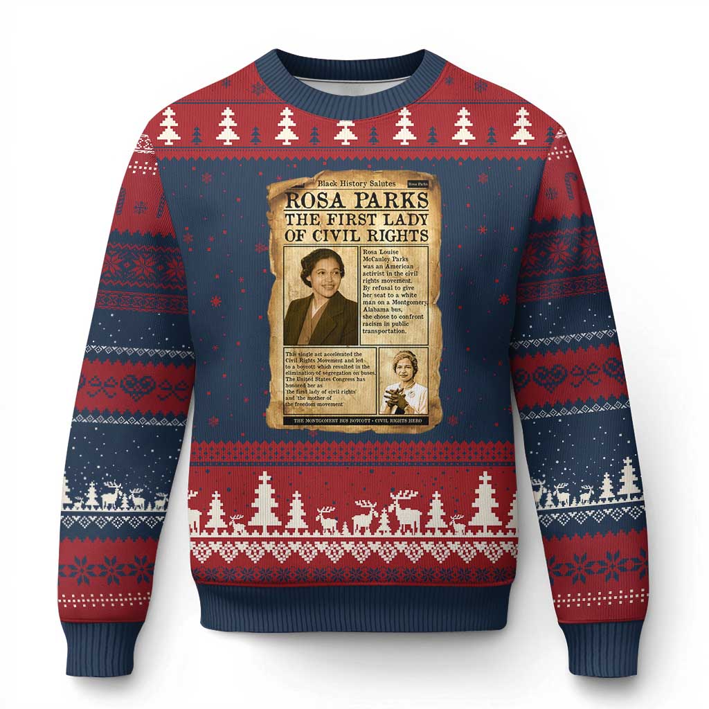 Vintage Newspaper Rosa Parks Ugly Christmas Sweater Civil Rights Hero TS12 Navy Red Print Your Wear