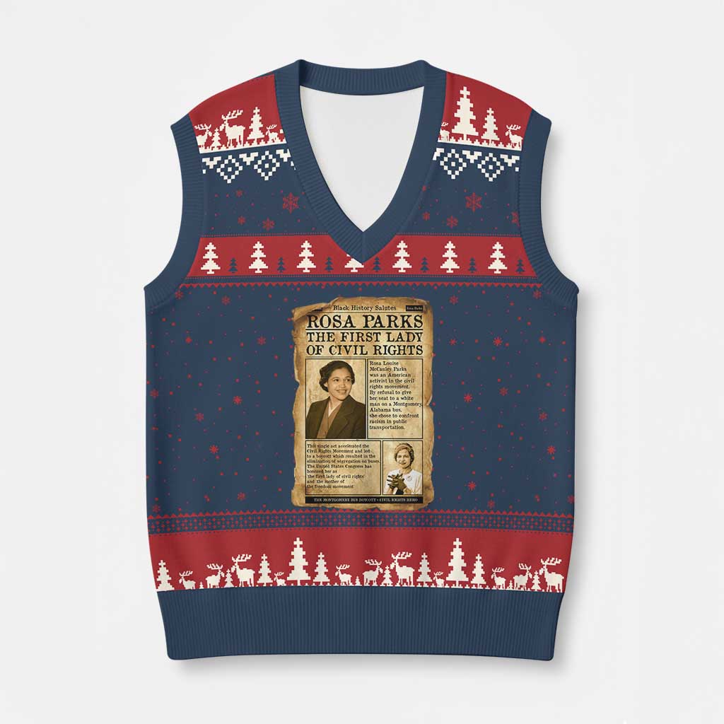 Vintage Newspaper Rosa Parks V-Neck Knit Sweater Vest Civil Rights Hero TS12 Navy Red Print Your Wear