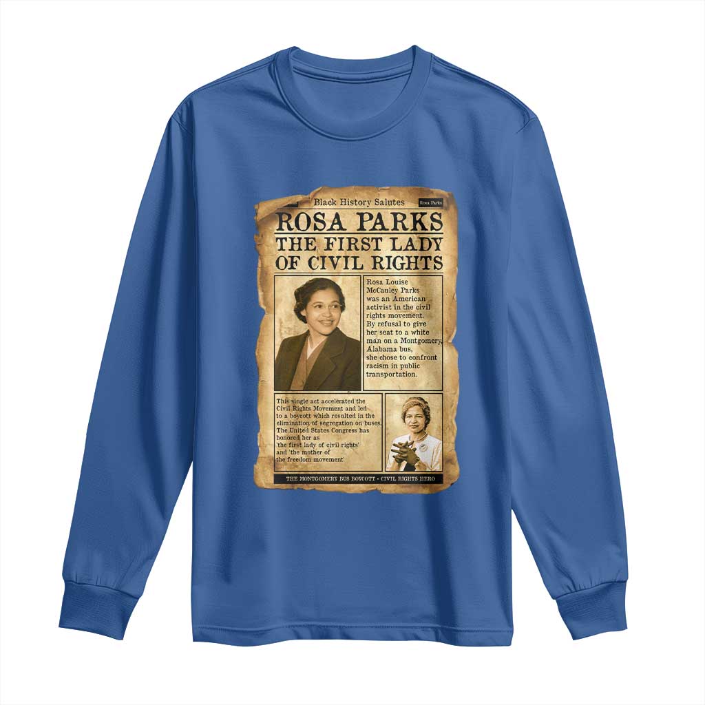 Vintage Newspaper Rosa Parks Long Sleeve Shirt Civil Rights Hero TS12 Royal Blue Print Your Wear