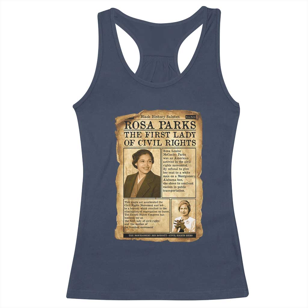 Vintage Newspaper Rosa Parks Racerback Tank Top Civil Rights Hero TS12 Navy Print Your Wear