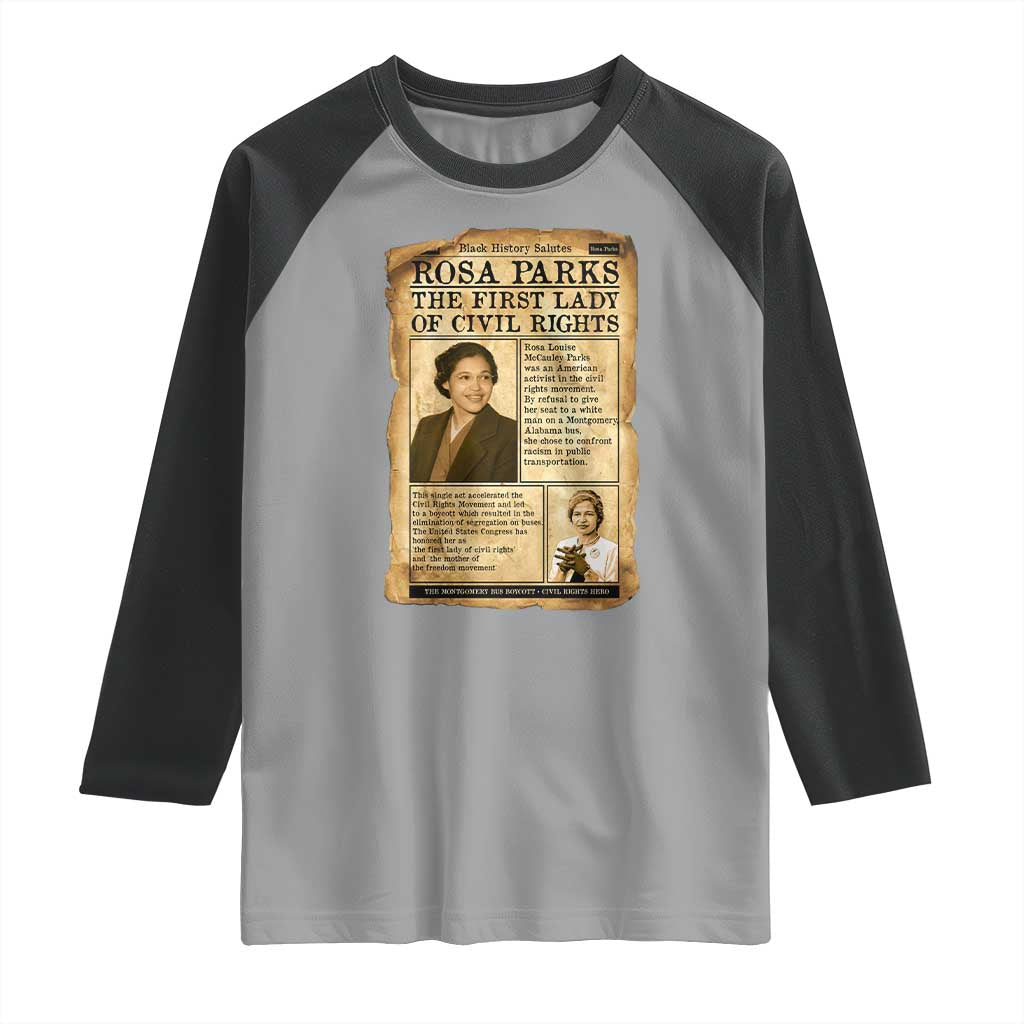 Vintage Newspaper Rosa Parks Raglan Shirt Civil Rights Hero TS12 Sport Gray Black Print Your Wear