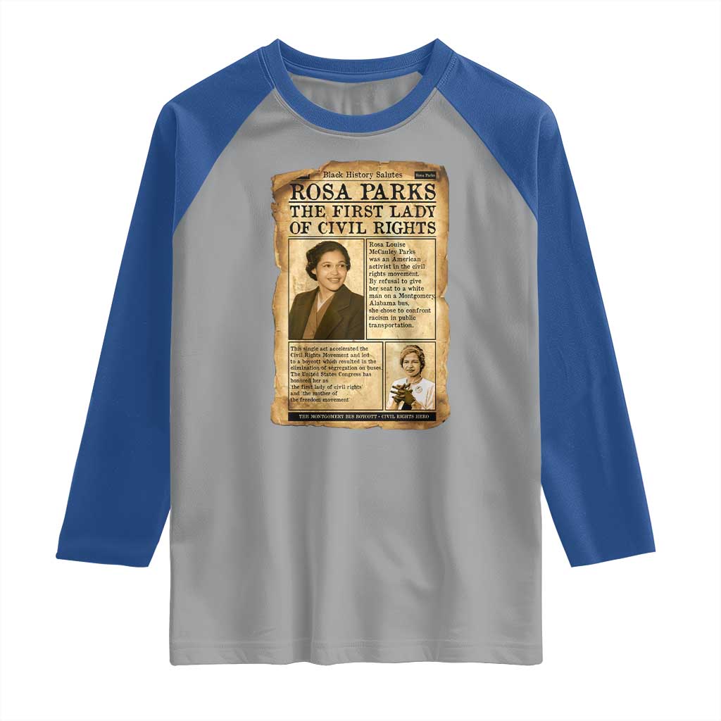 Vintage Newspaper Rosa Parks Raglan Shirt Civil Rights Hero TS12 Sport Gray Royal Print Your Wear