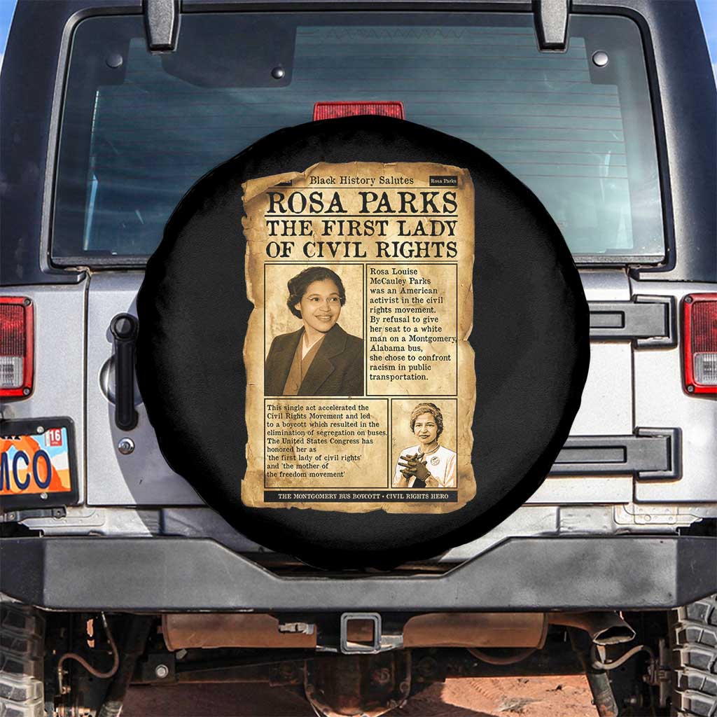 Vintage Newspaper Rosa Parks Spare Tire Cover Civil Rights Hero TS12 No hole Black Print Your Wear