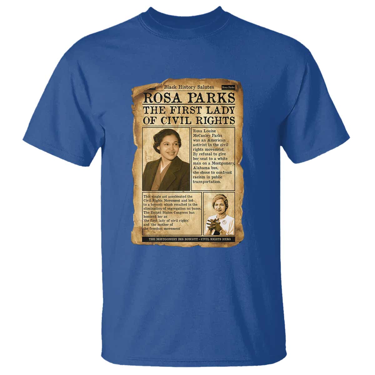 Vintage Newspaper Rosa Parks T Shirt Civil Rights Hero TS12 Royal Blue Print Your Wear