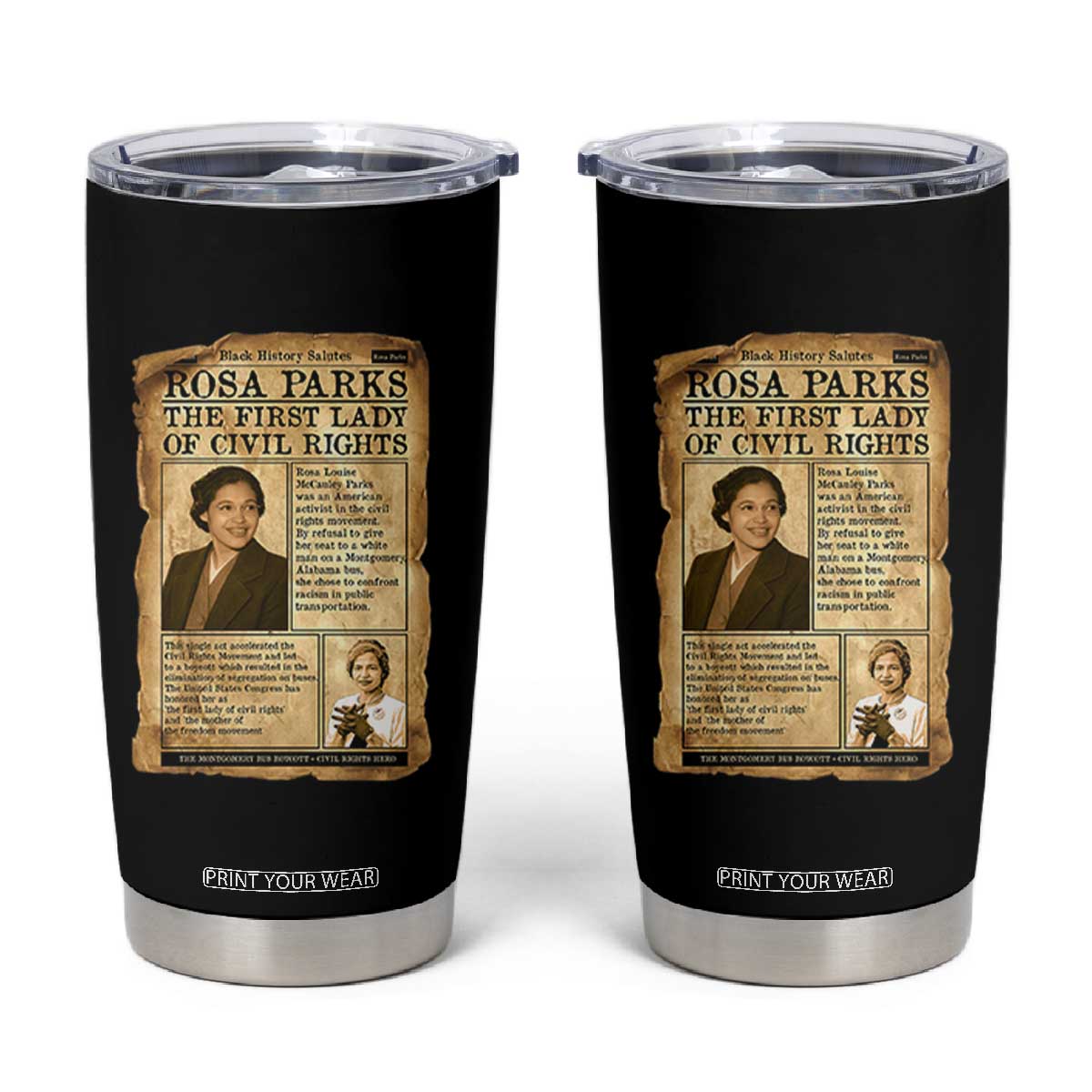 Vintage Newspaper Rosa Parks Tumbler Cup Civil Rights Hero TS12 Black Print Your Wear