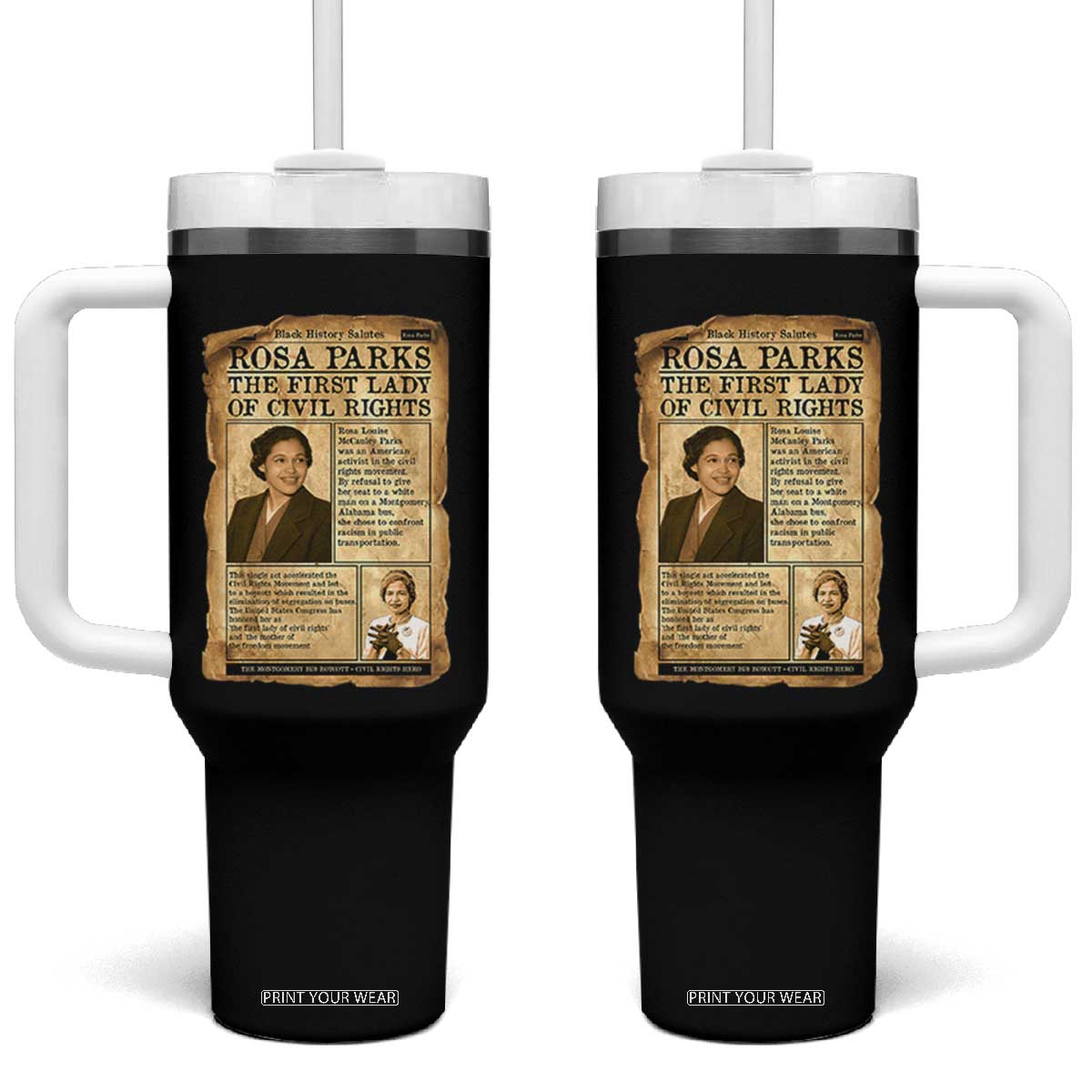 Vintage Newspaper Rosa Parks Tumbler With Handle Civil Rights Hero TS12 One Size: 40 oz Black Print Your Wear