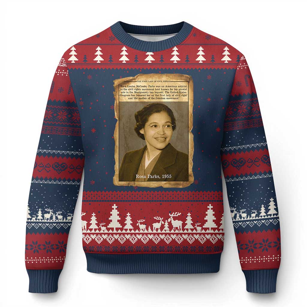 Vintage Rosa Parks Ugly Christmas Sweater First Lady Of Civil Rights TS12 Navy Red Print Your Wear
