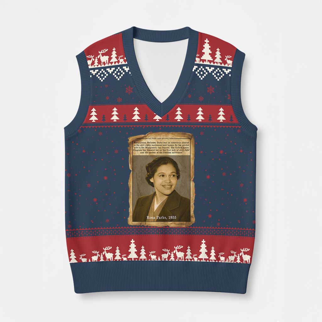 Vintage Rosa Parks V-Neck Knit Sweater Vest First Lady Of Civil Rights TS12 Navy Red Print Your Wear