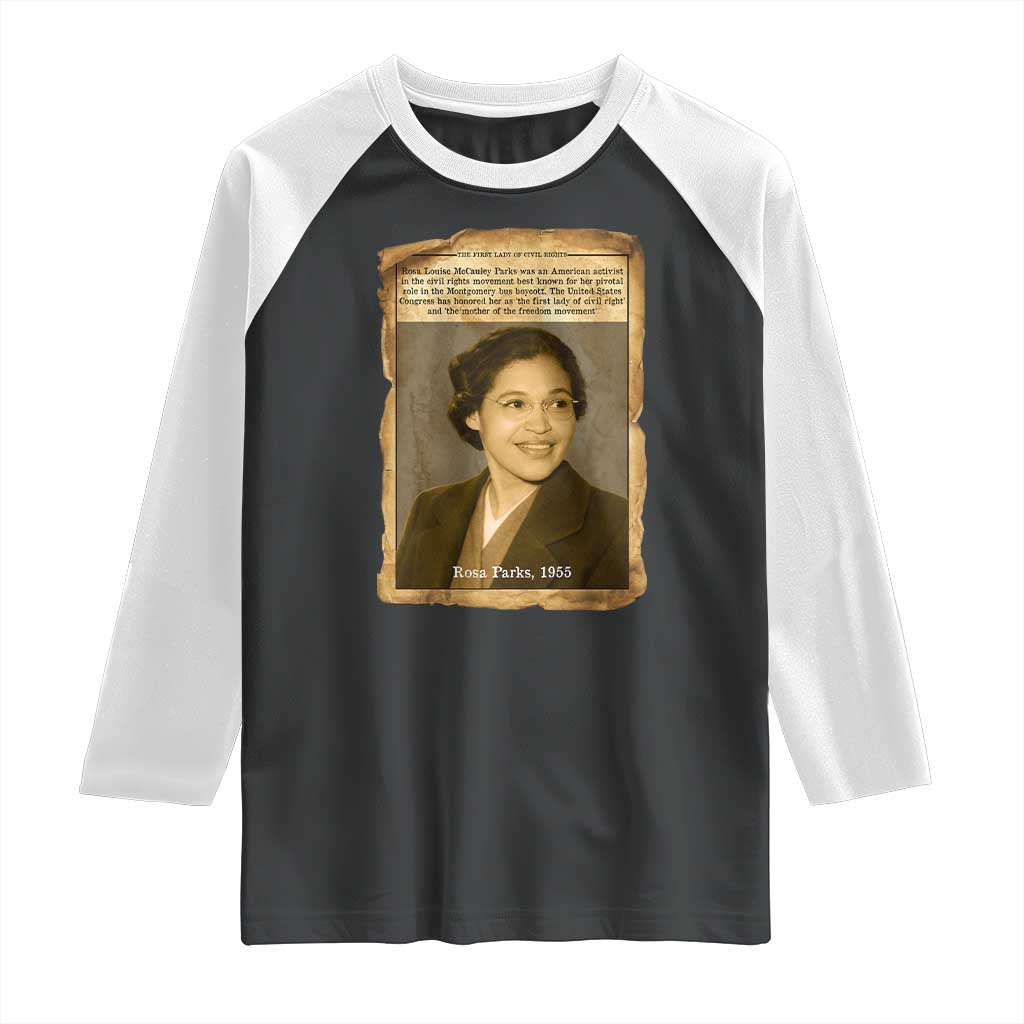 Vintage Rosa Parks Raglan Shirt First Lady Of Civil Rights TS12 Black White Print Your Wear