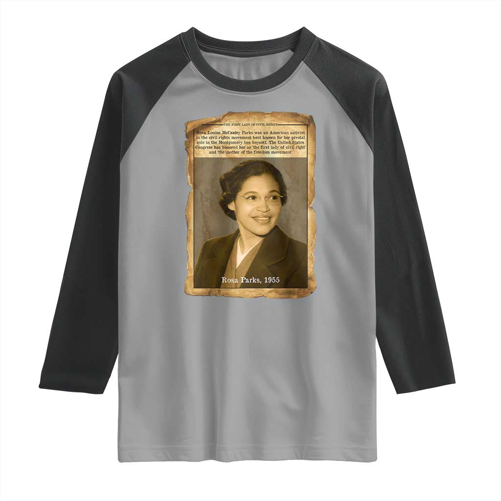 Vintage Rosa Parks Raglan Shirt First Lady Of Civil Rights TS12 Sport Gray Black Print Your Wear