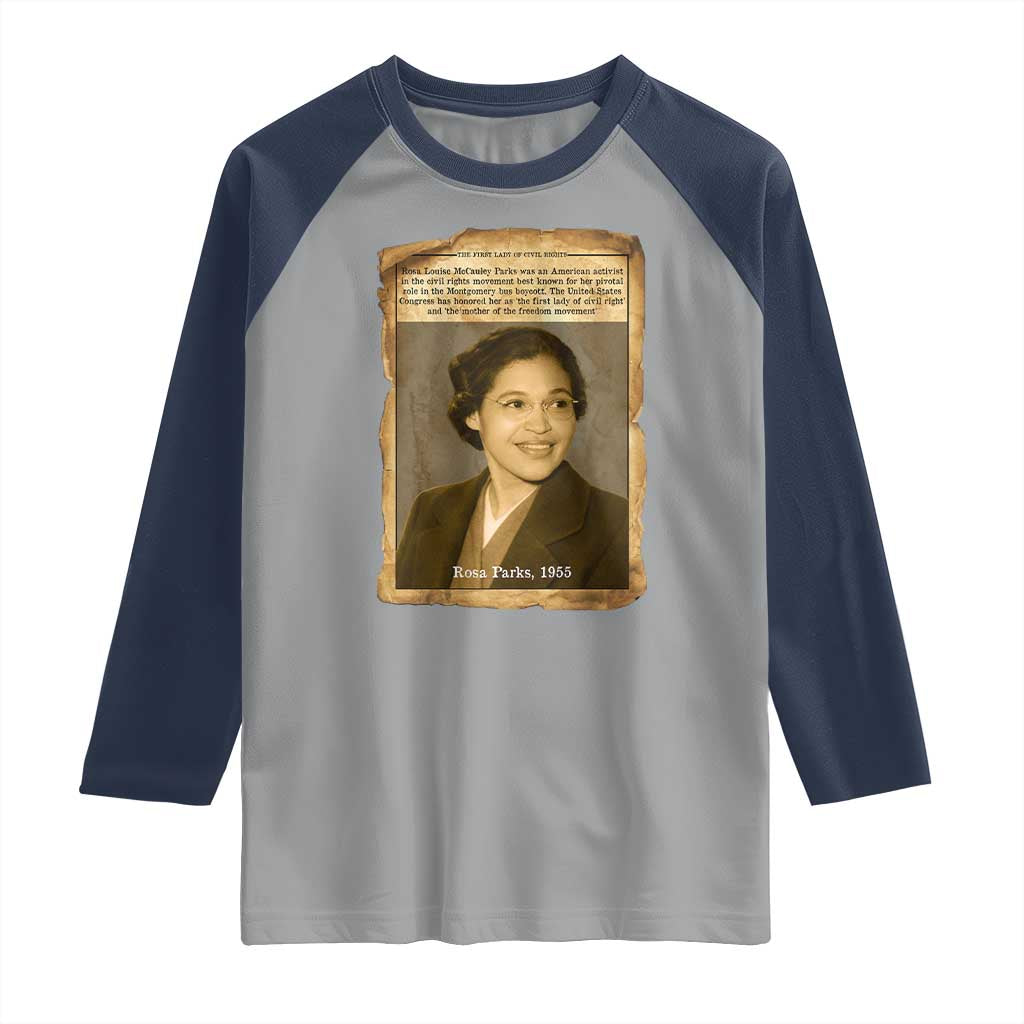 Vintage Rosa Parks Raglan Shirt First Lady Of Civil Rights TS12 Sport Gray Navy Print Your Wear