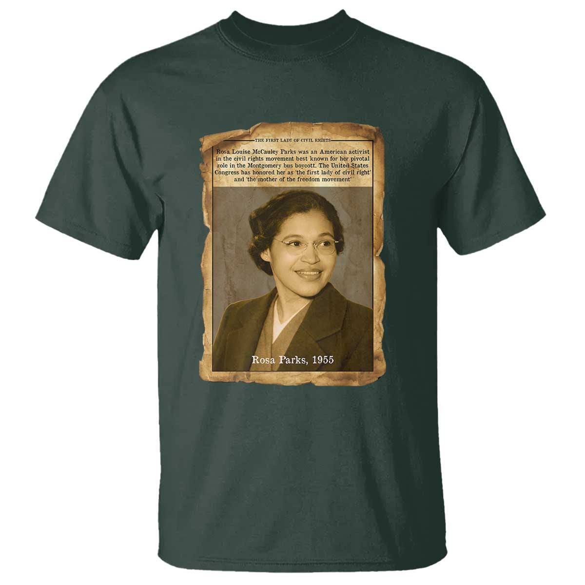 Vintage Rosa Parks T Shirt First Lady Of Civil Rights TS12 Dark Forest Green Print Your Wear