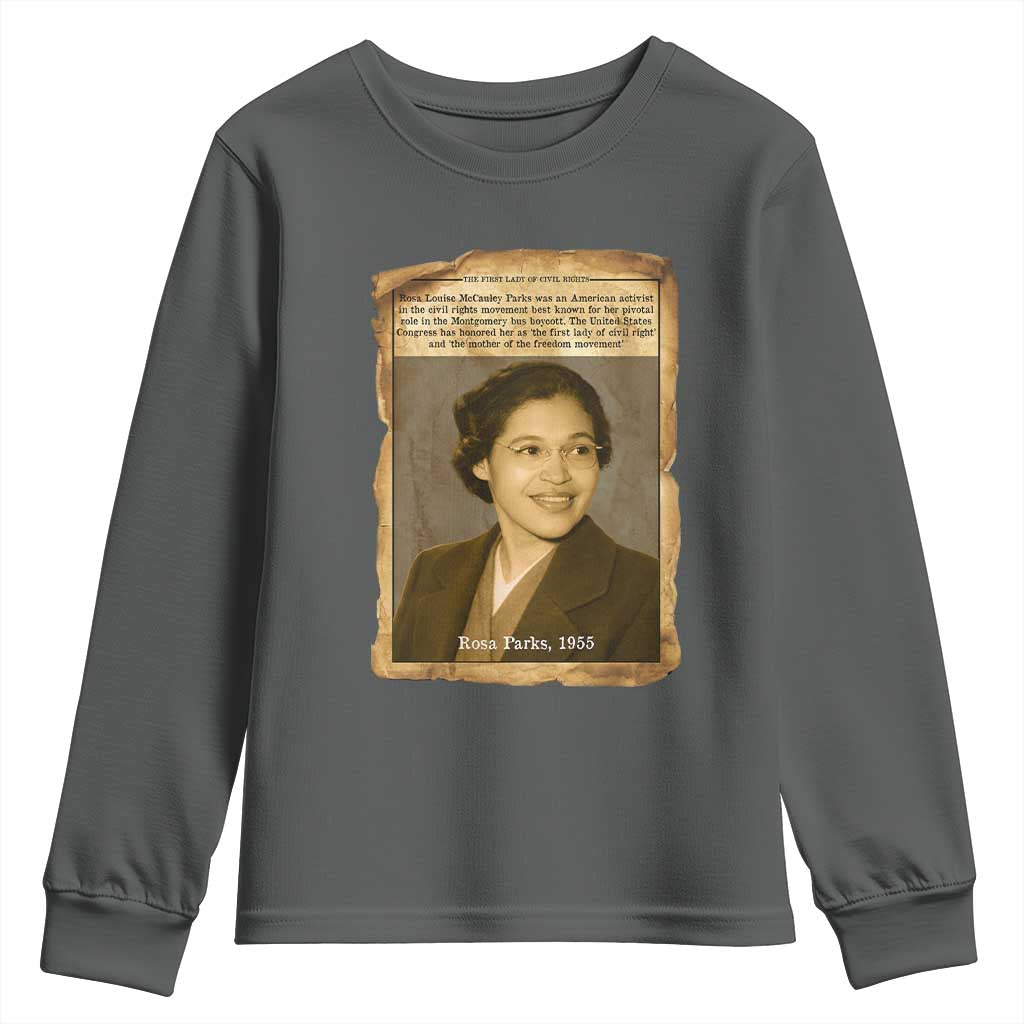 Vintage Rosa Parks Youth Sweatshirt First Lady Of Civil Rights TS12 Dark Heather Print Your Wear