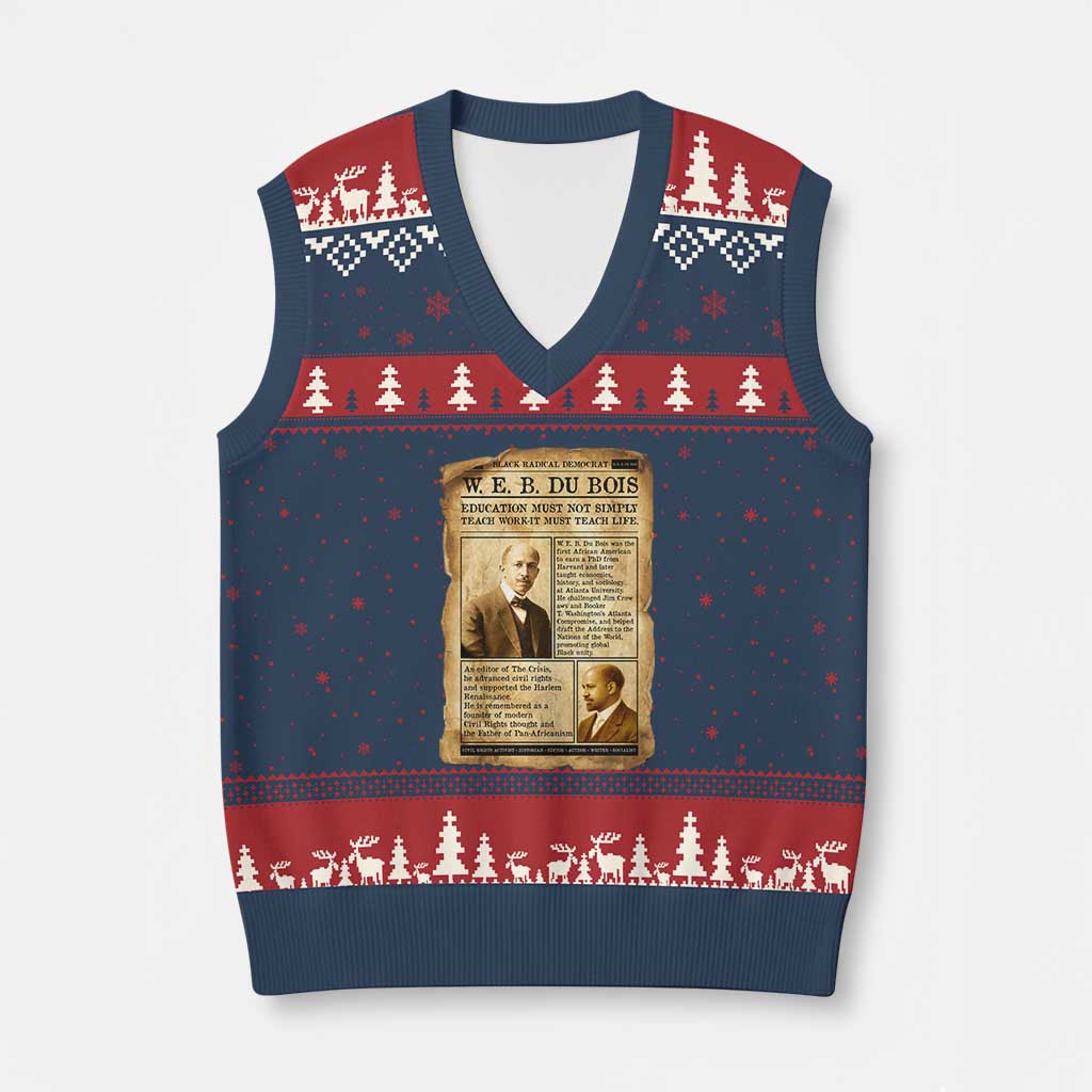 Vintage Newspaper W E B Du Bois V-Neck Knit Sweater Vest African American Scholar TS12 Navy Red Print Your Wear