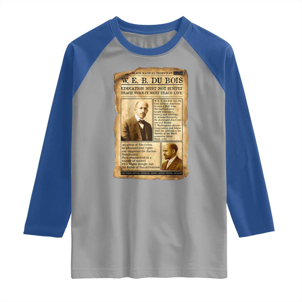 Vintage Newspaper W E B Du Bois Raglan Shirt African American Scholar TS12 Sport Gray Royal Print Your Wear