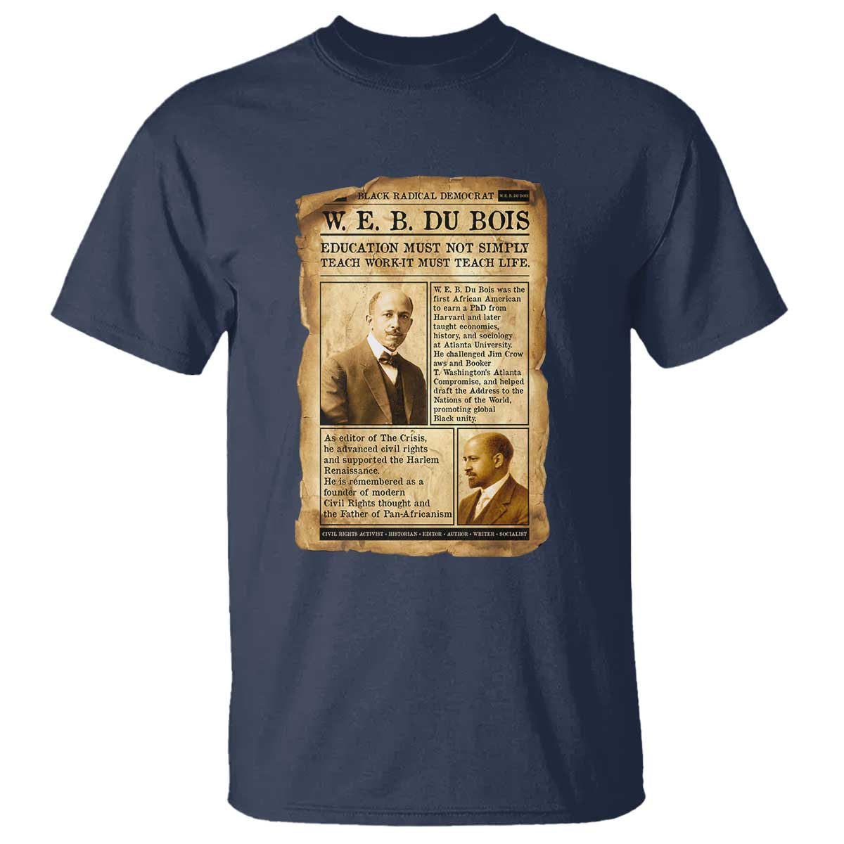Vintage Newspaper W E B Du Bois T Shirt African American Scholar TS12 Navy Print Your Wear